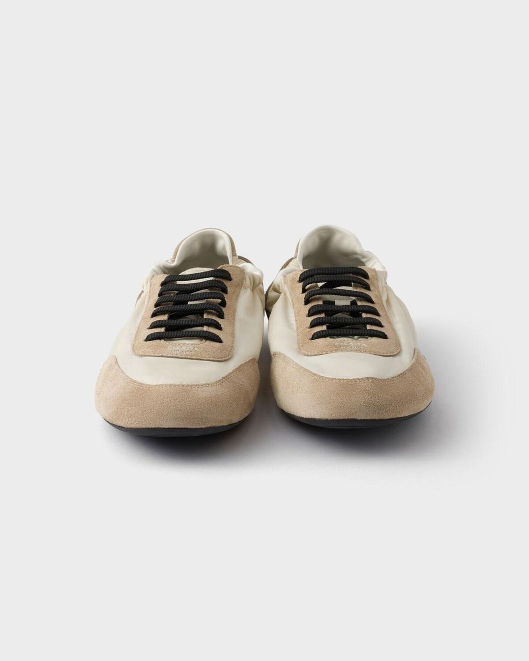 Prada White Two-Toned Collapse Sneakers