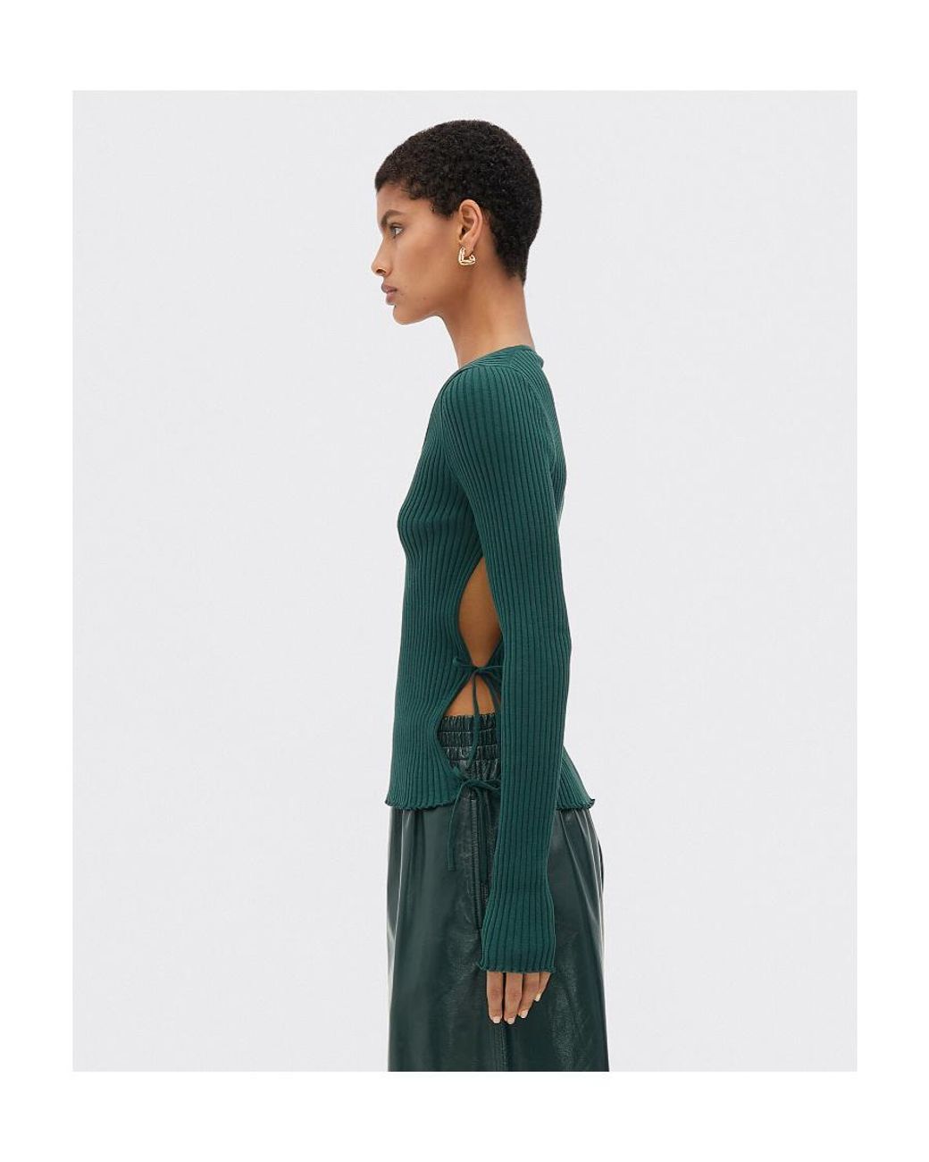 Bottega Veneta Green V-Neck Ribbed Jumper