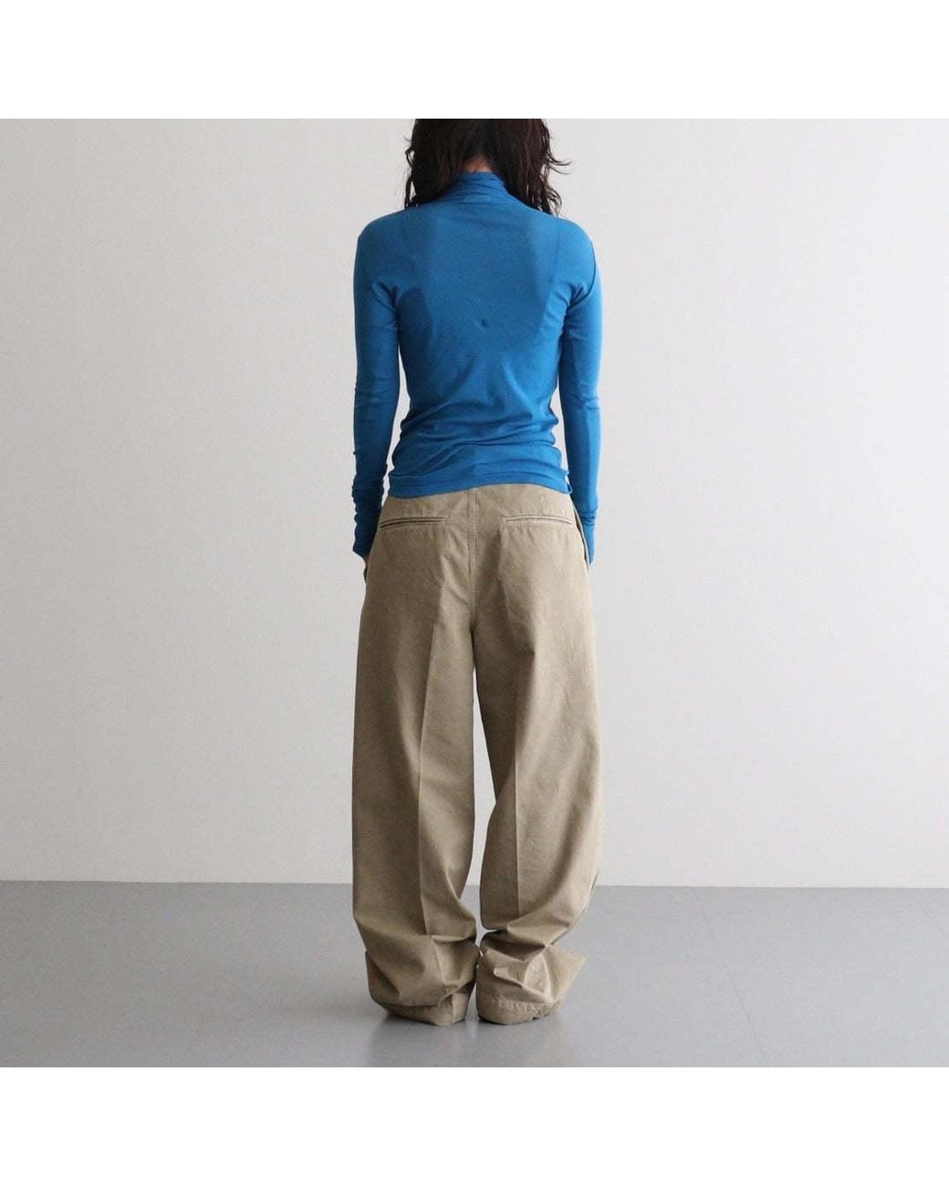 Auralee Blue Mock-Neck Long-Sleeve T-Shirt