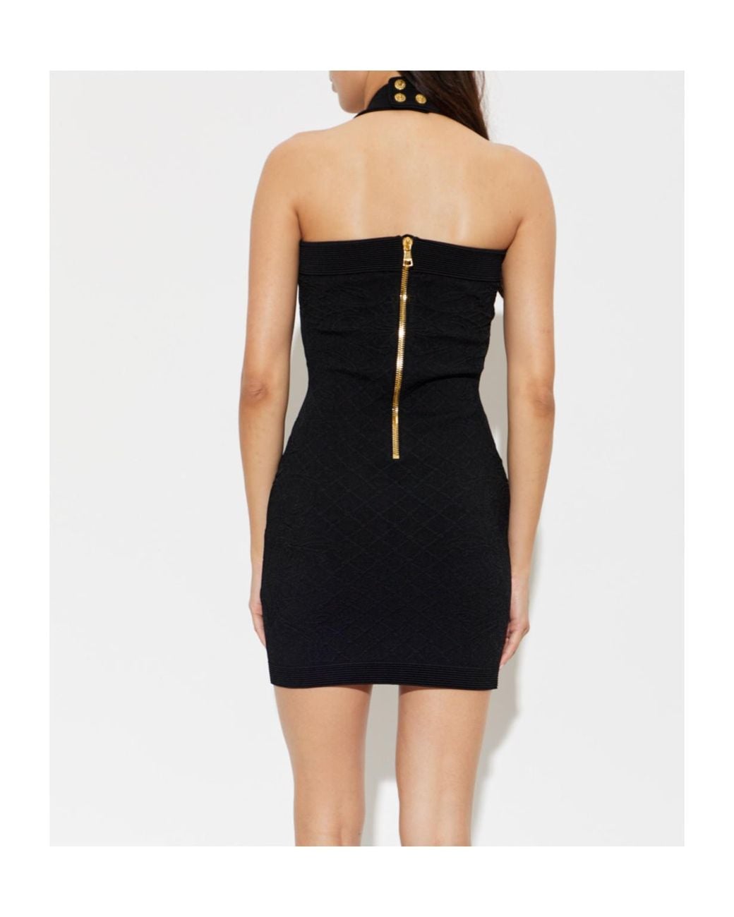 Balmain Black Halterneck Fitted Mini Dress
