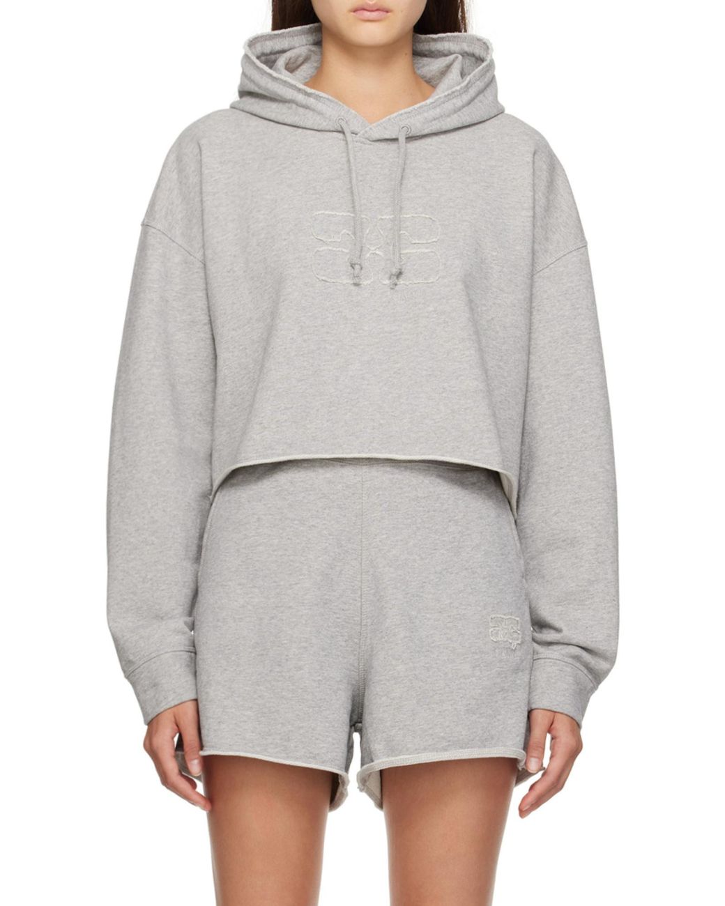Ganni White Logo Embroidered Drawstring Cropped Hoodie