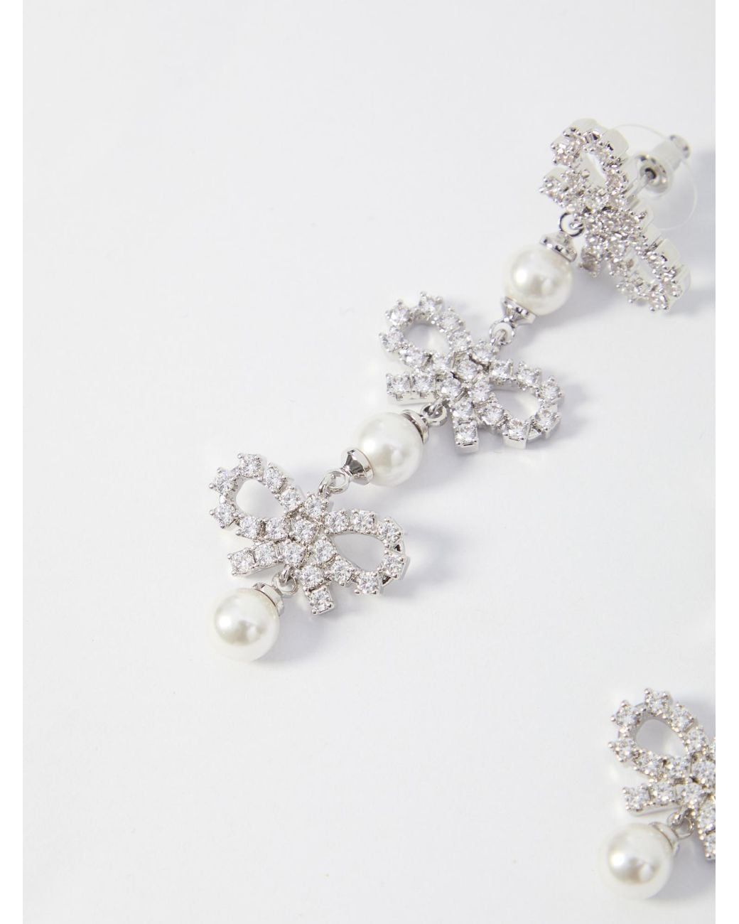 Self-Portrait White Micro Bow Embellished Tiered Earrings