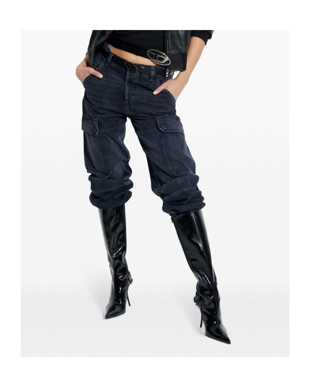 DIESEL Blue D-Pot-Cargo Logo Plaque Jeans