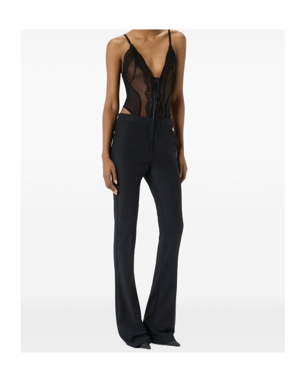 Blumarine Black Marquisette And Lace Thong Bodysuit