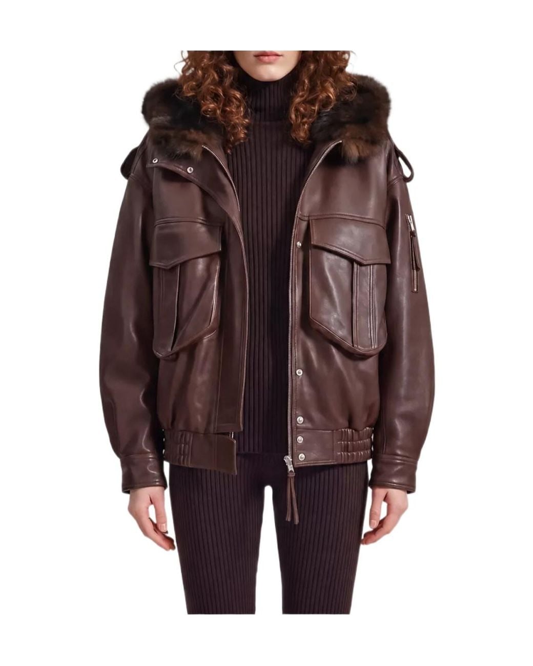 Frankie Shop Brown Shearling-Lined Hooded Aviator Jacket