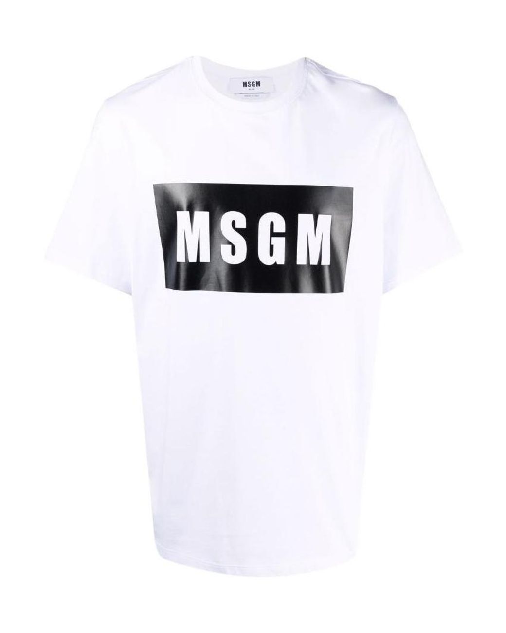 MSGM White Logo Print Cotton T Shirt for men