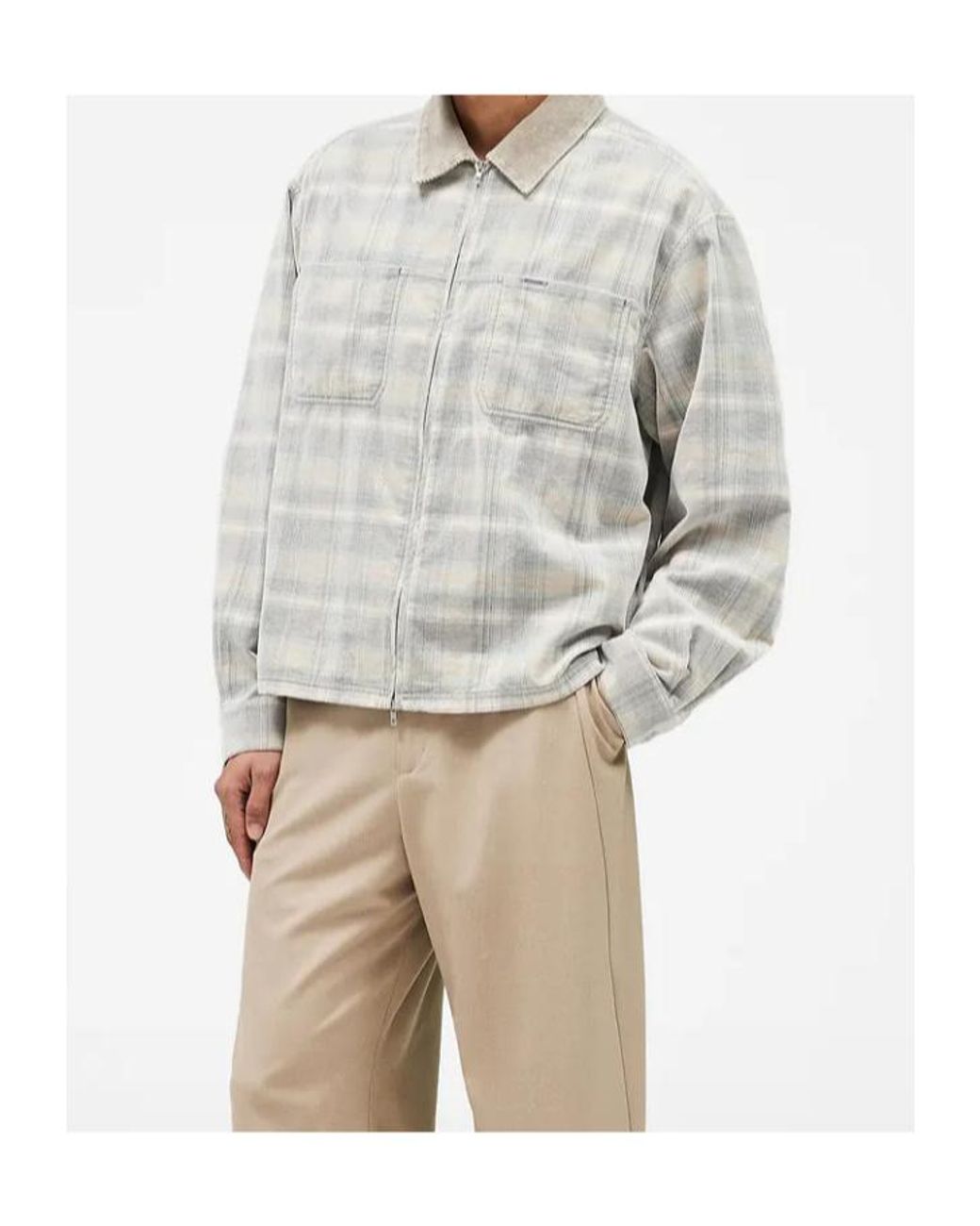 Represent Gray Check Corduroy Zip Shirt for men