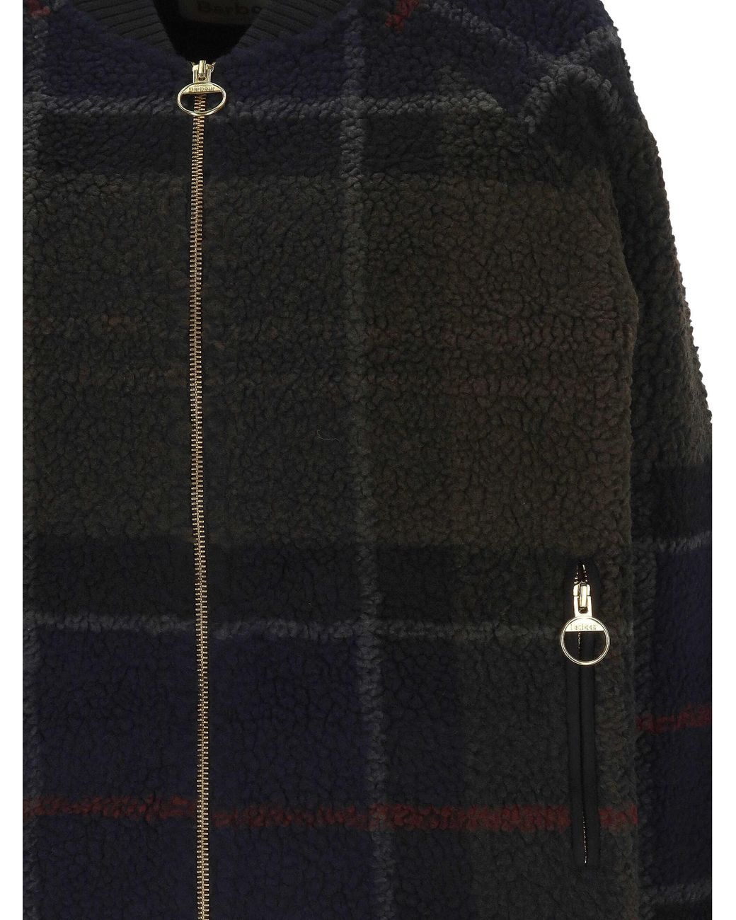 Barbour Black Plaid Fleece Bomber Jacket
