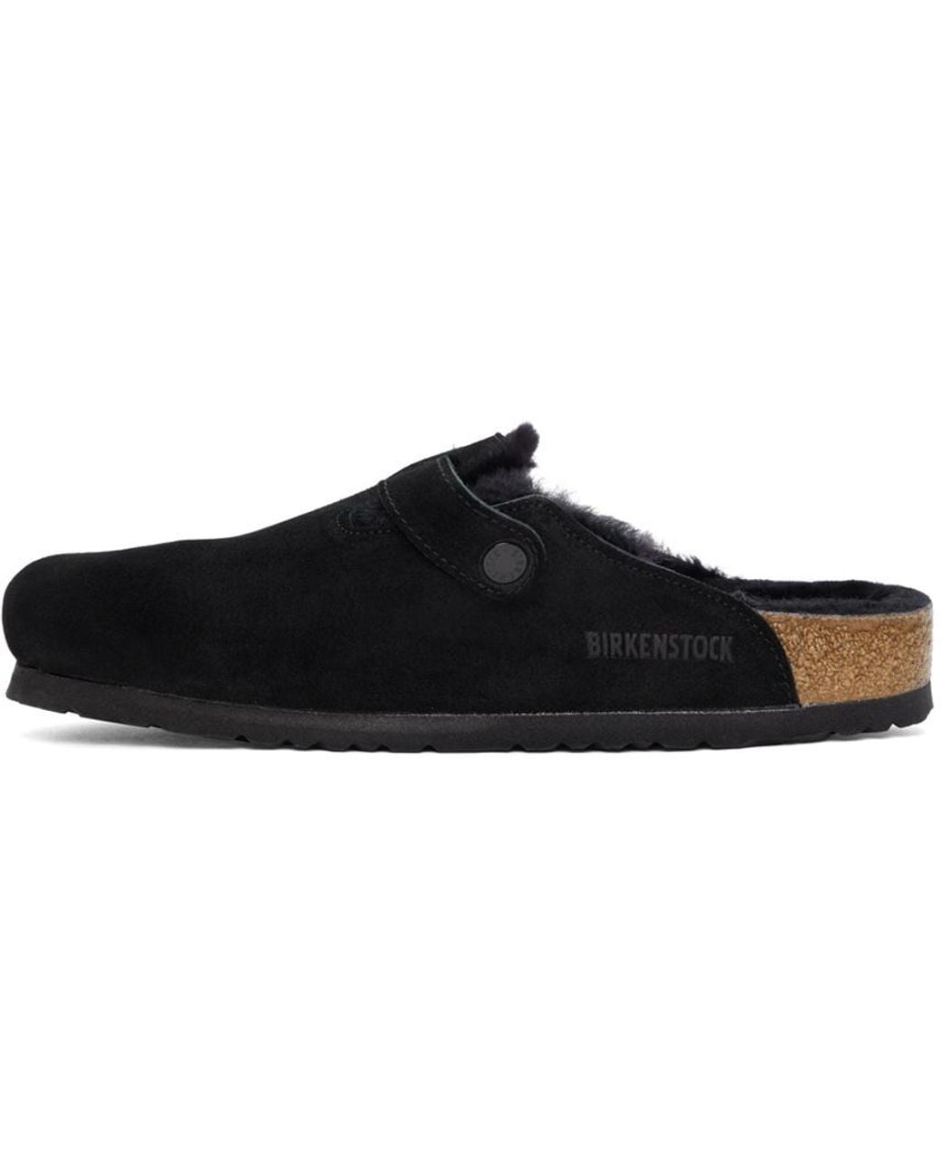 Birkenstock Black Boston 'Mink' Shearling Mules