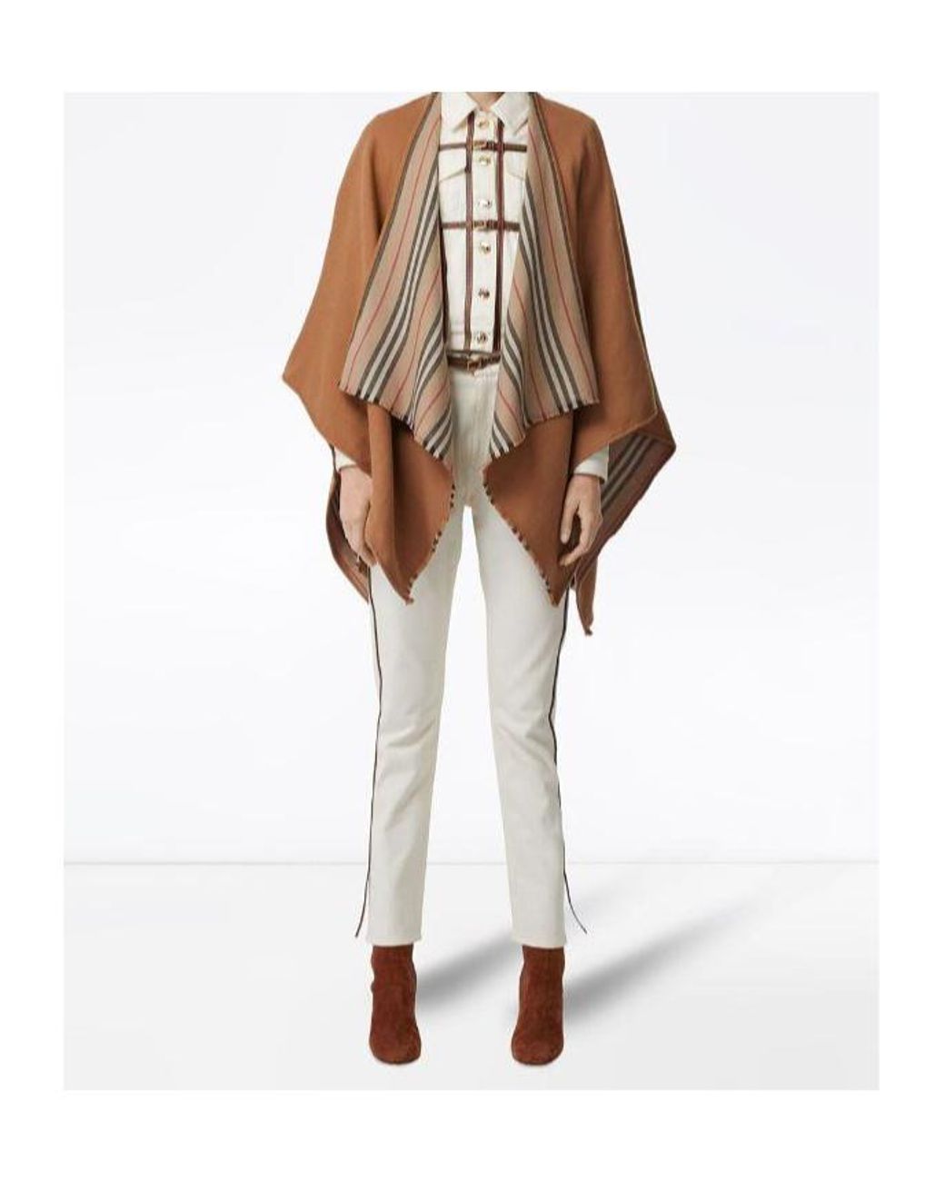 Burberry Brown Icon Stripe Detail Cape