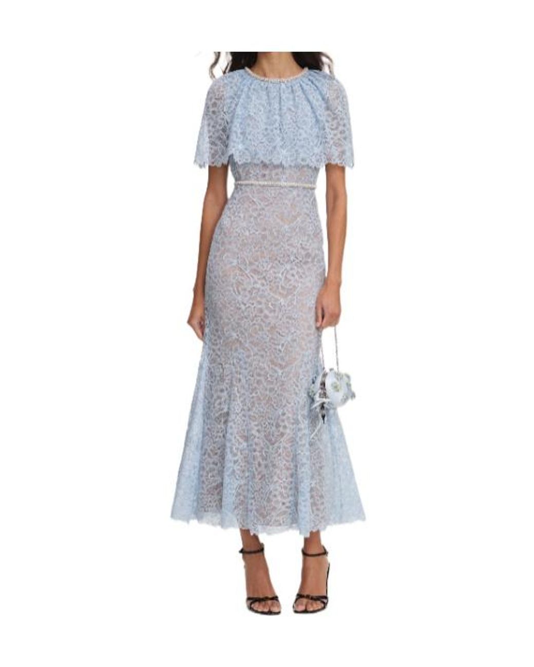 Self-Portrait Blue Lace-Detail Embellished Midi Dress