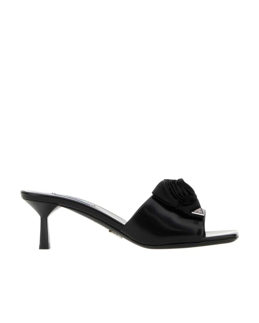 Prada Black Logo High-Heeled Slippers