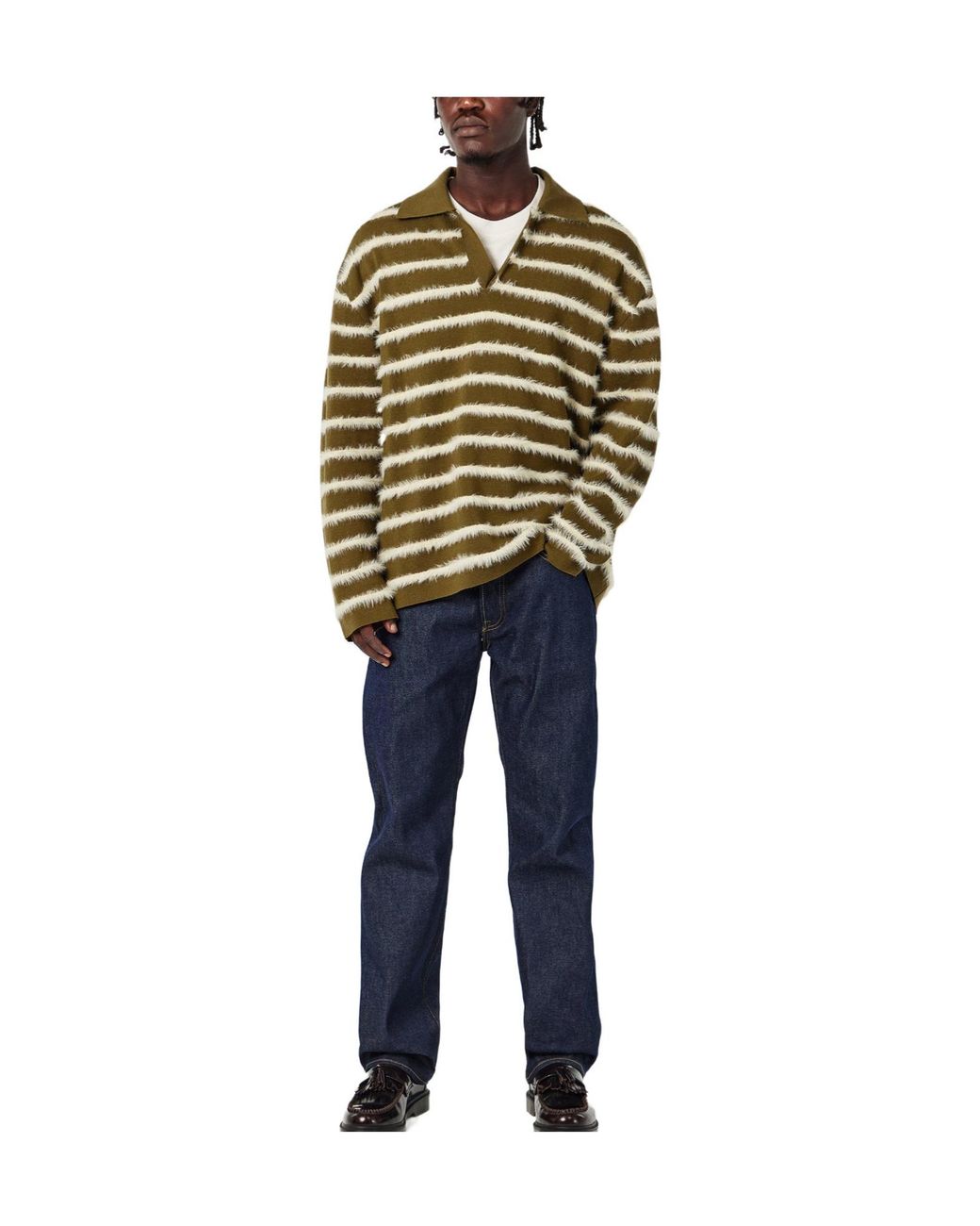 AMI Green Striped Polo Shirt for men
