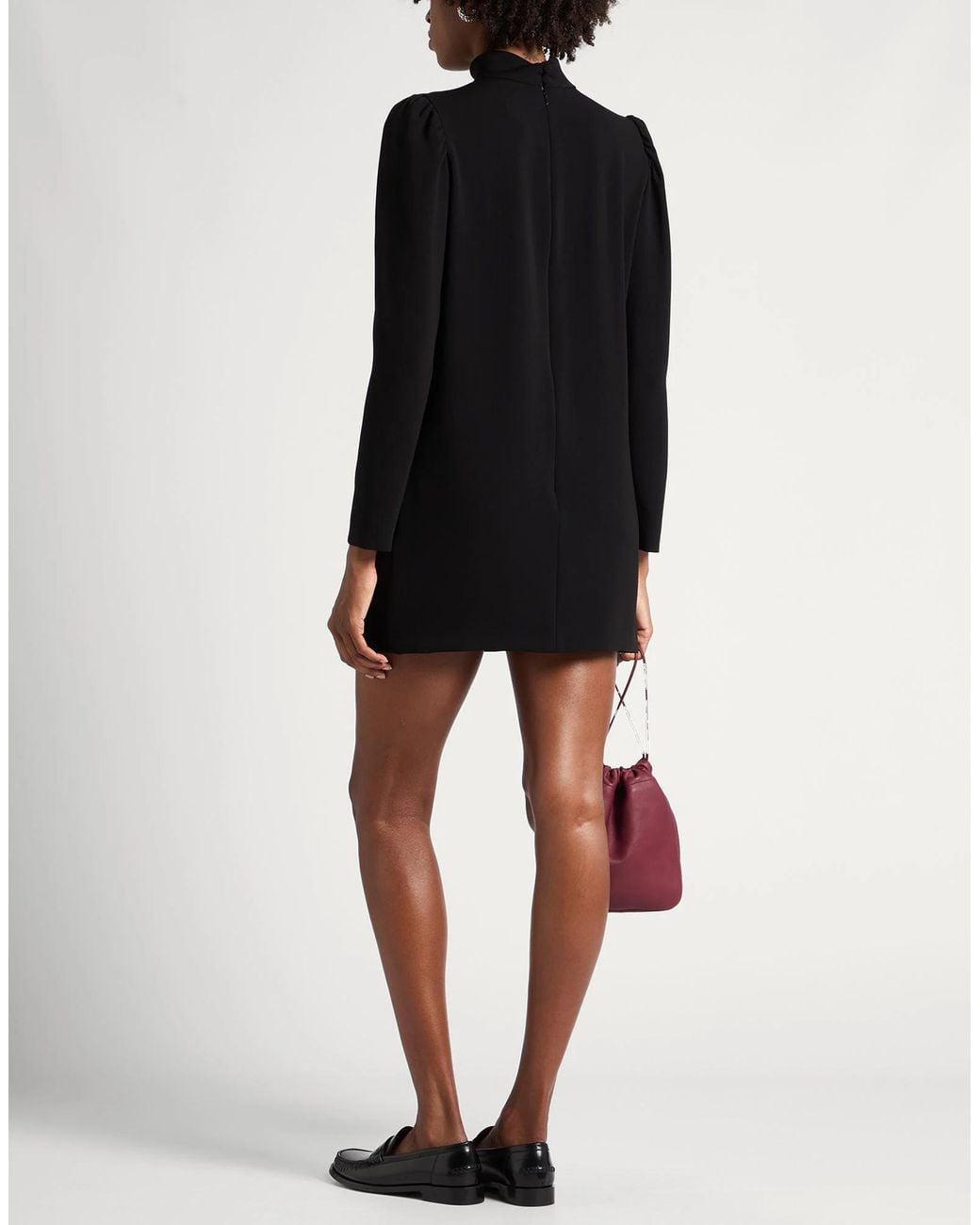 Max Mara Black Solid High-Neck Button-Tie Long-Sleeve Dress