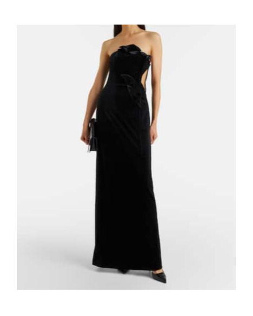 Leo Black Marilyn Cutout Floral-Appliqué Velvet Gown