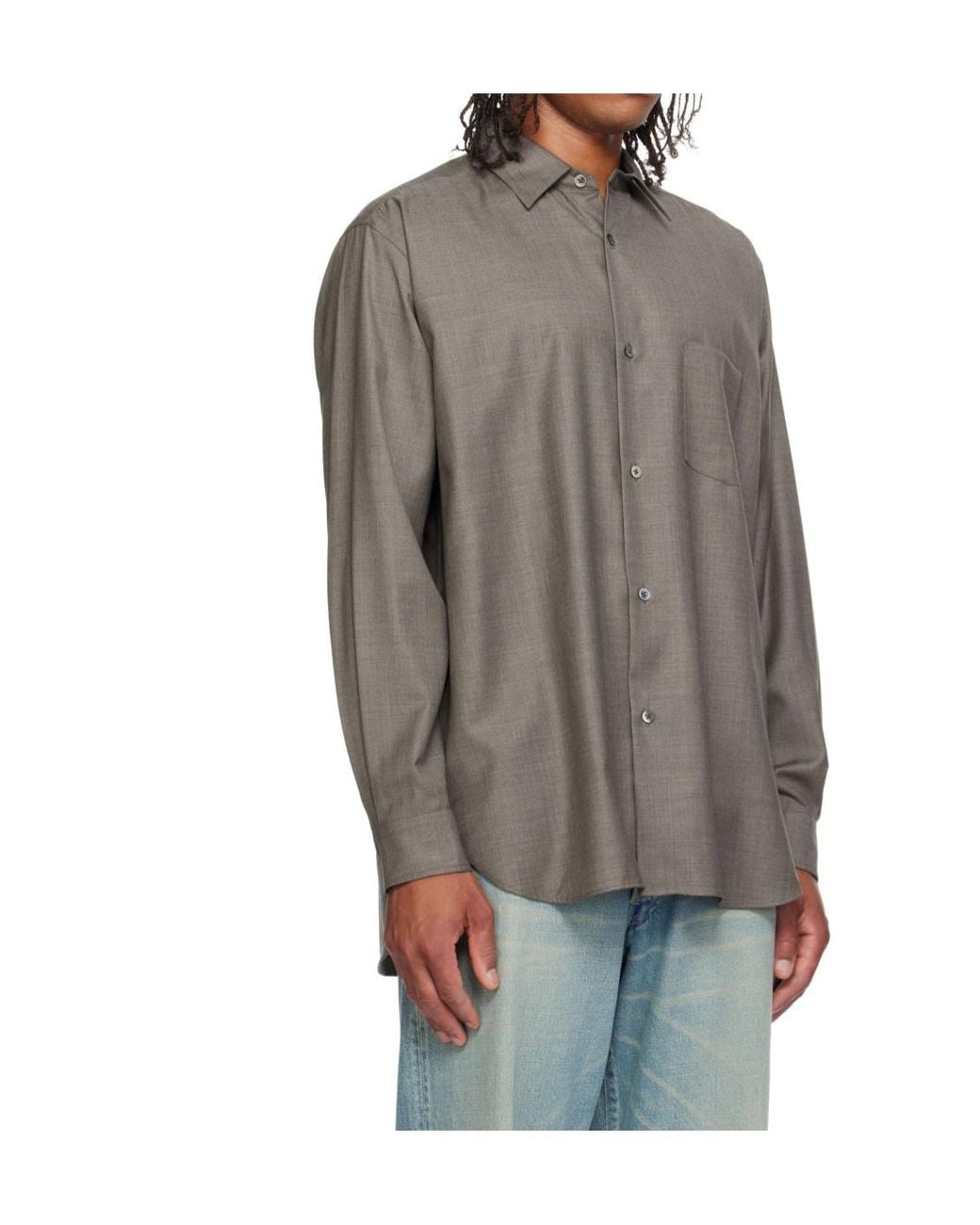 Ssstein Gray Oversized Wool Shirt With A Standard Collar for men