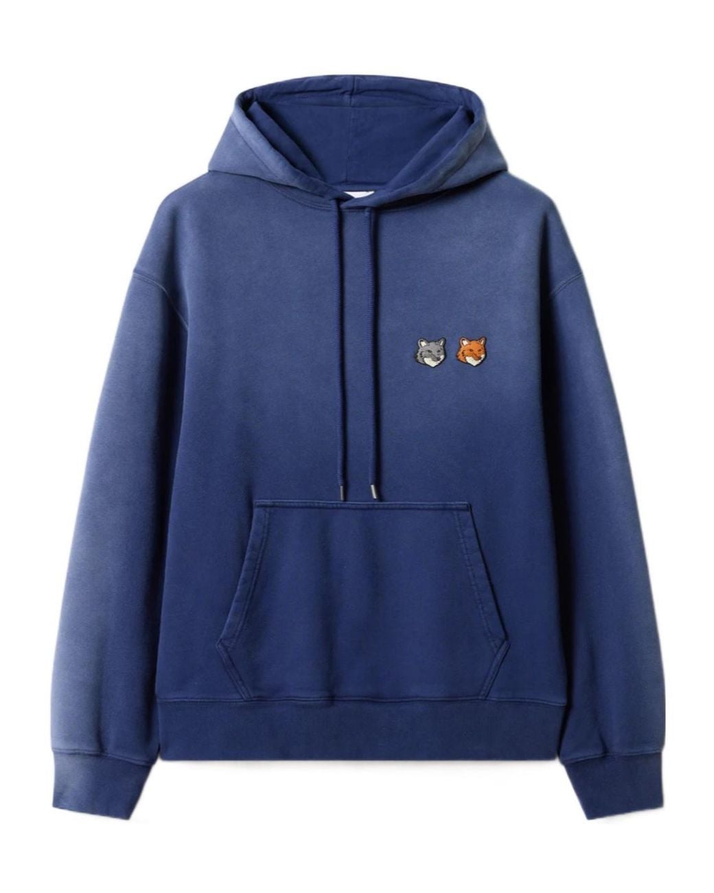 Maison Kitsuné Blue Faded-Effect Double Fox Head Comfortable Hoodie for men