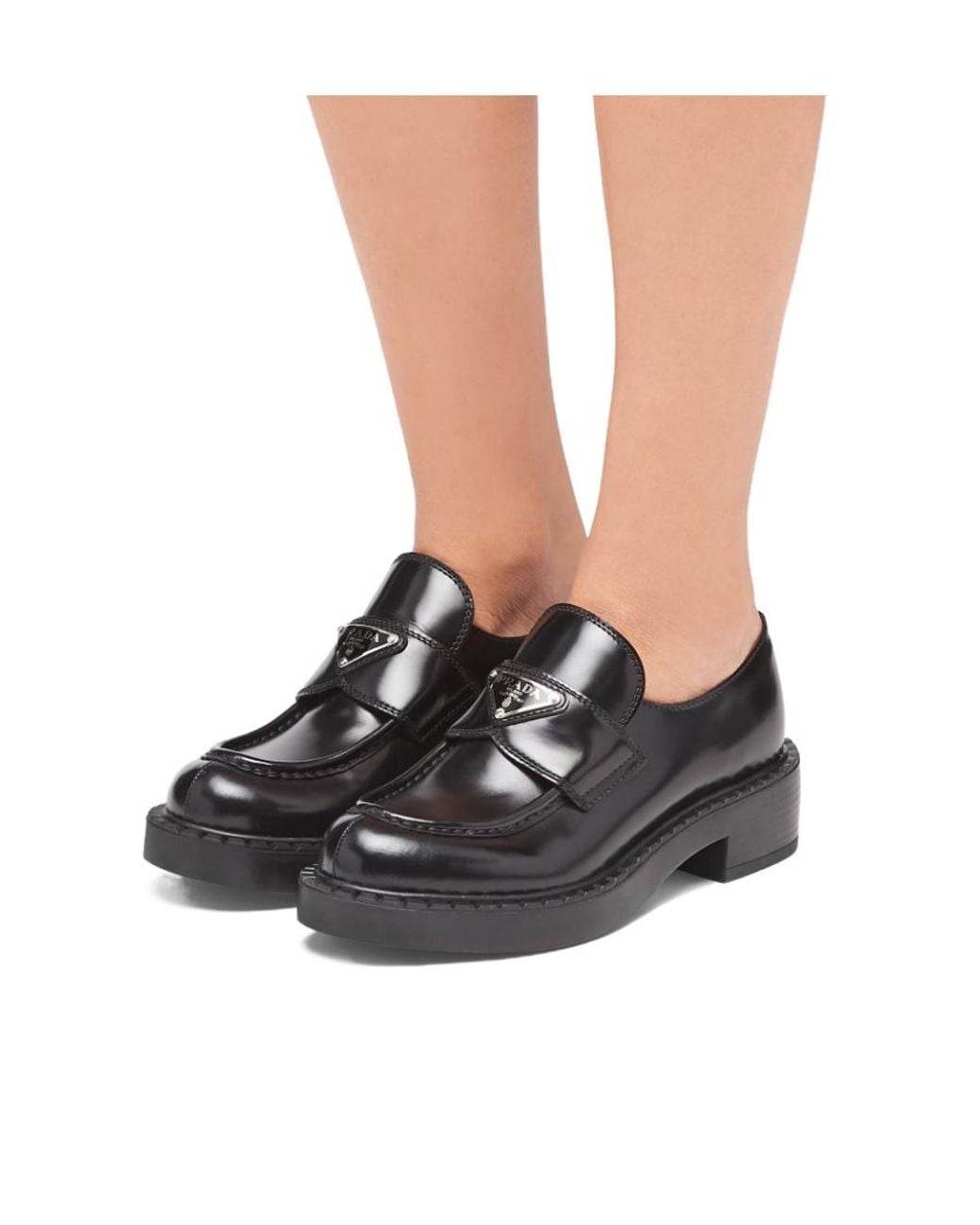 Prada Black Logo Plaque Slip-On Loafers