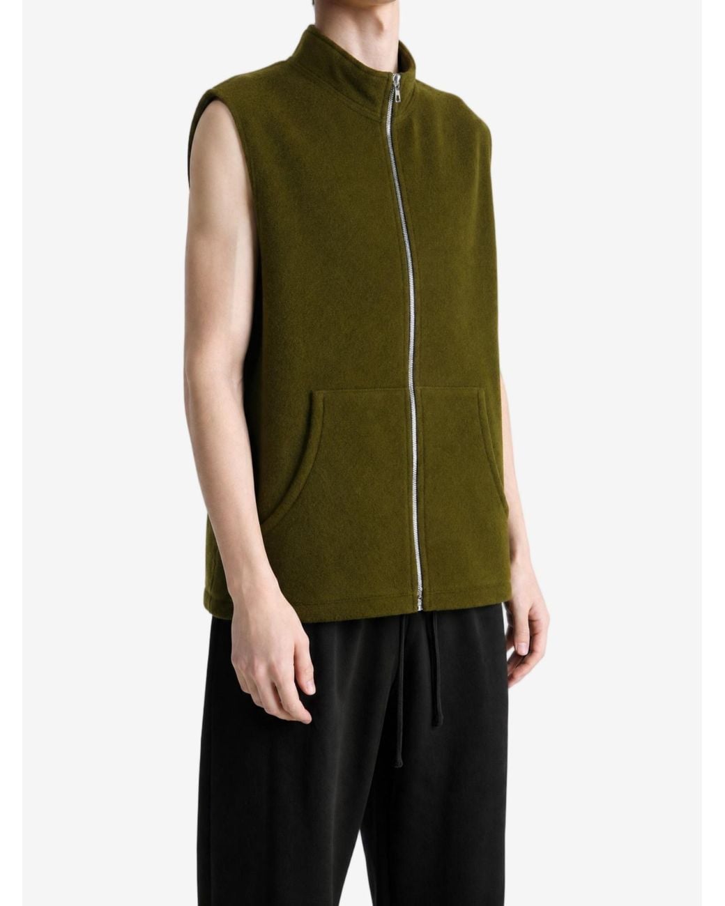 Rier Green Zip-Up High Neck Vest for men