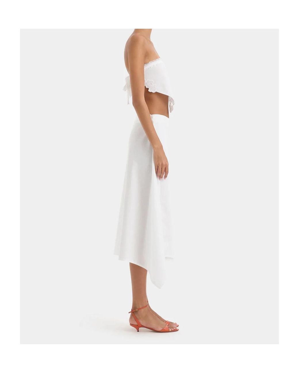 Sir White Lace-Embellished Midi Skirt