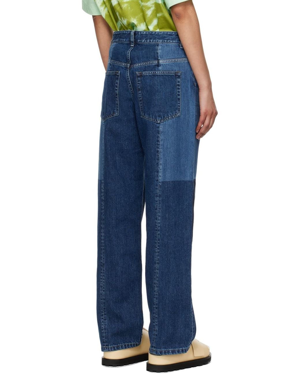 Jil Sander Blue Patchwork Straight-Leg Jeans
