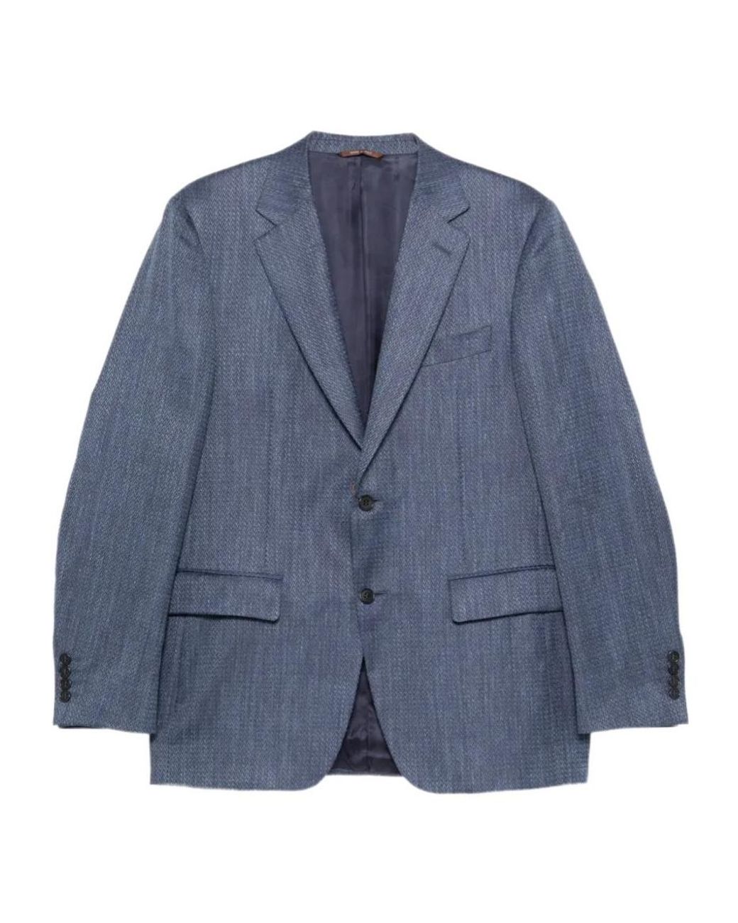 Canali Blue Patterned Notched Lapel Jacket for men
