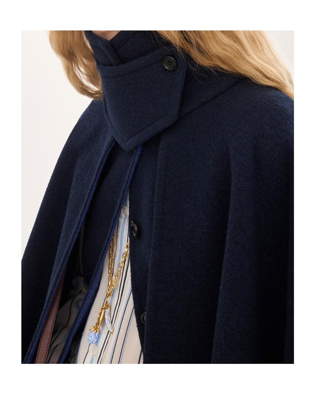 Chloé Blue High-Neck Short Cape Coat