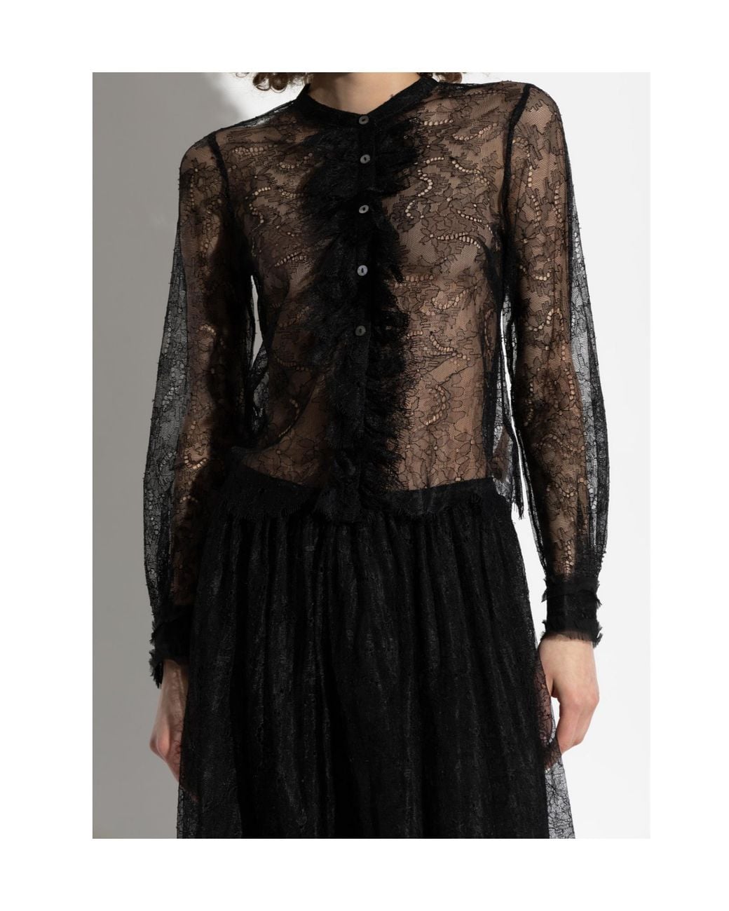 Ulla Johnson Black Lace Button-Front Blouse