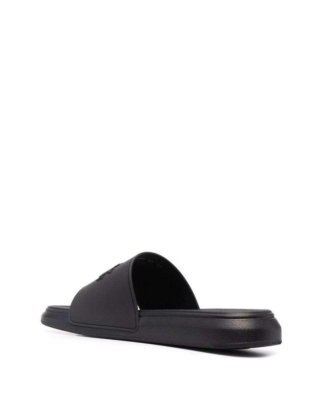 McQueen Black Logo Embossed Slides for men