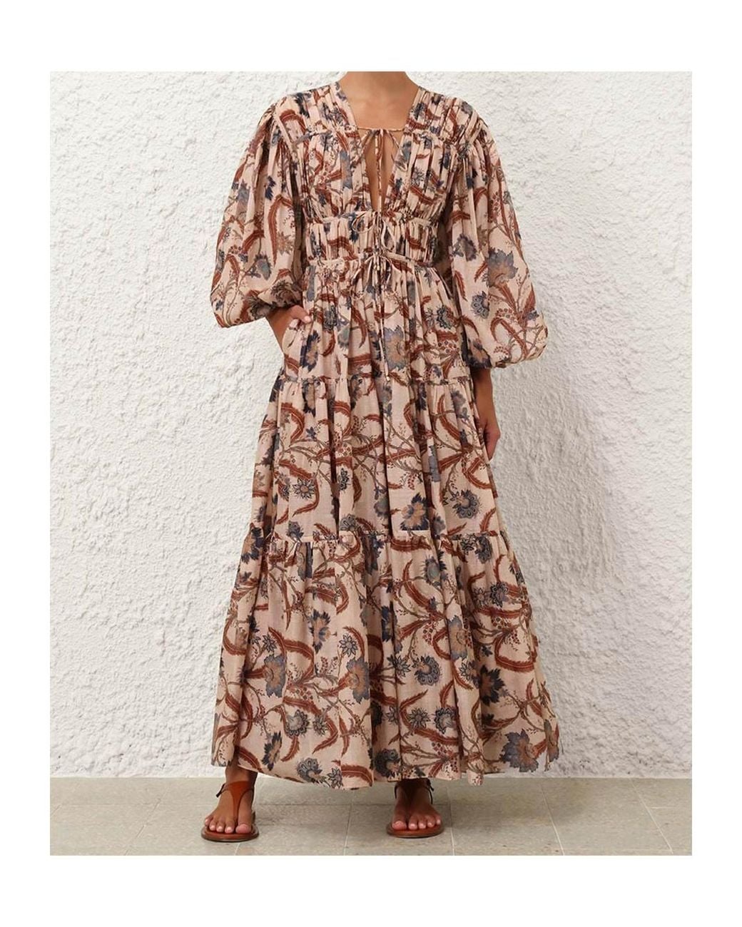 Zimmermann Multicolor Ascension Tie Billow Maxi Dress