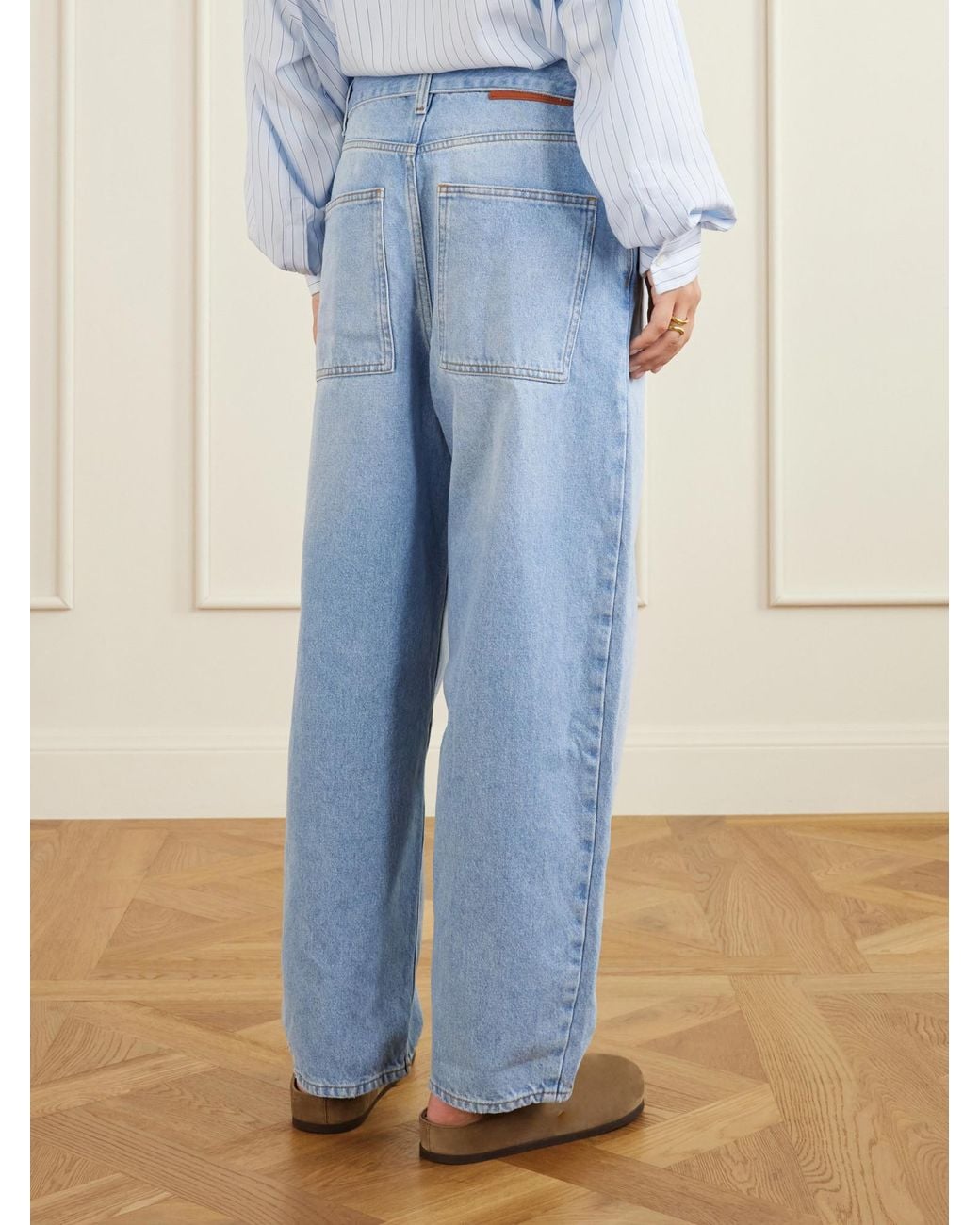 Studio Nicholson Blue Cahuin Belted Mid-Rise Wide-Leg Jeans