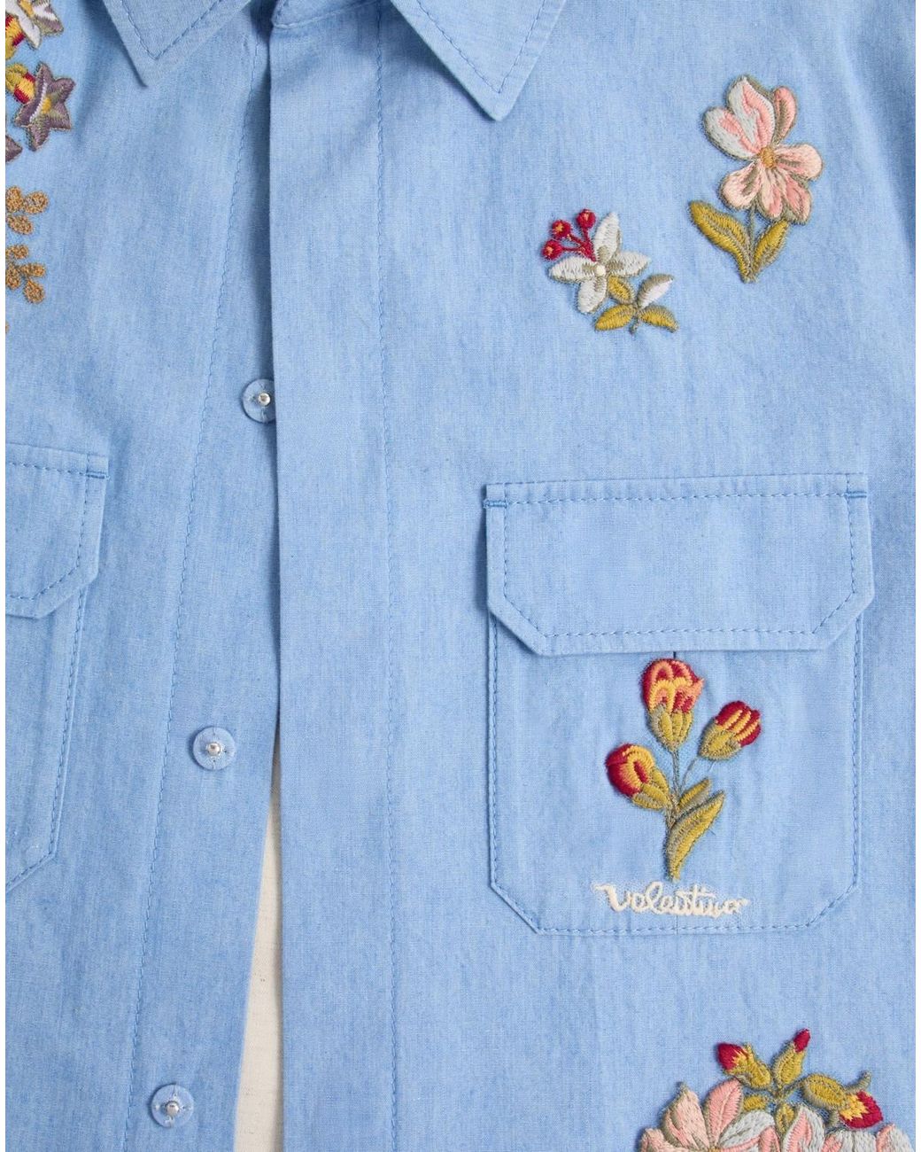 Valentino Blue Embroidered Denim Shirt for men