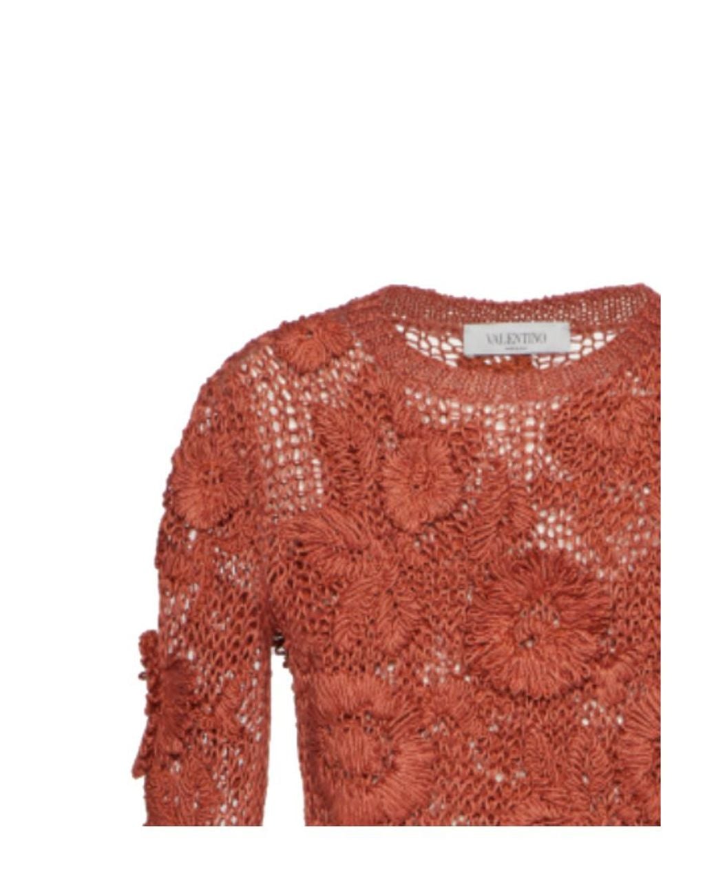 Valentino Red Logo Hollowed Out Knitted Pullover
