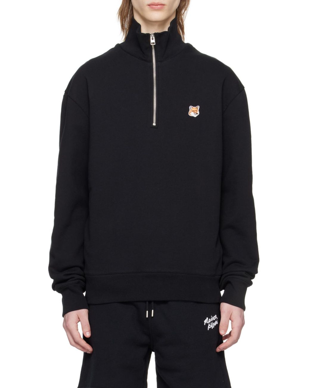 Maison Kitsuné Blue Maison Kitsuné Fox Head Patch Half-Zip Sweatshirt for men