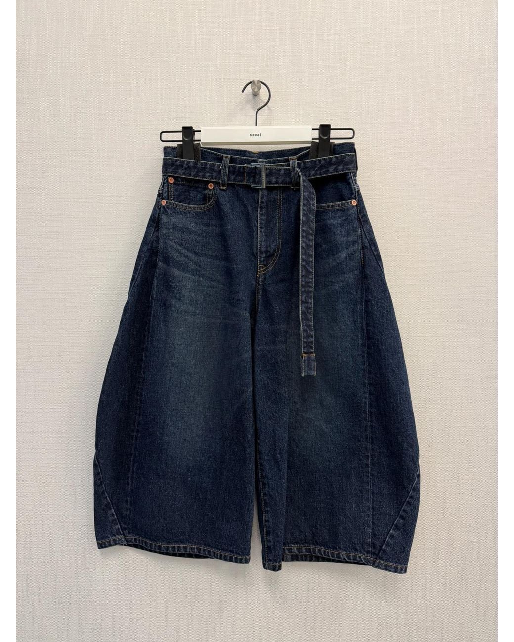 Sacai Blue Belted Cropped Denim Shorts