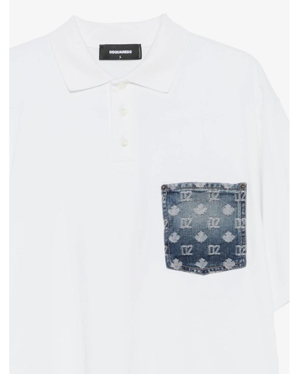 DSquared² White Denim-Pocket Polo Shirt for men