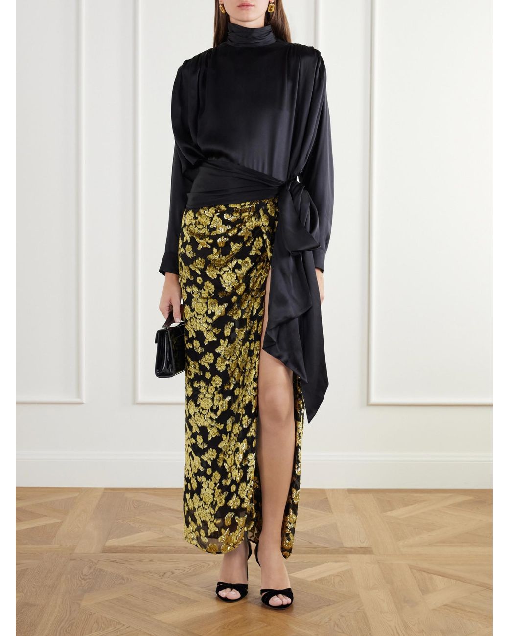 Balmain Metallic Draped Long Skirt