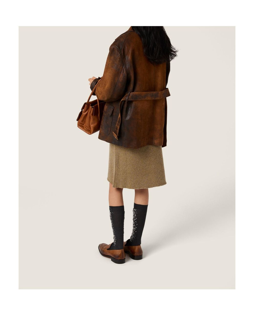 Miu Miu Brown Double-Breasted Waxed Suede Caban Jacket