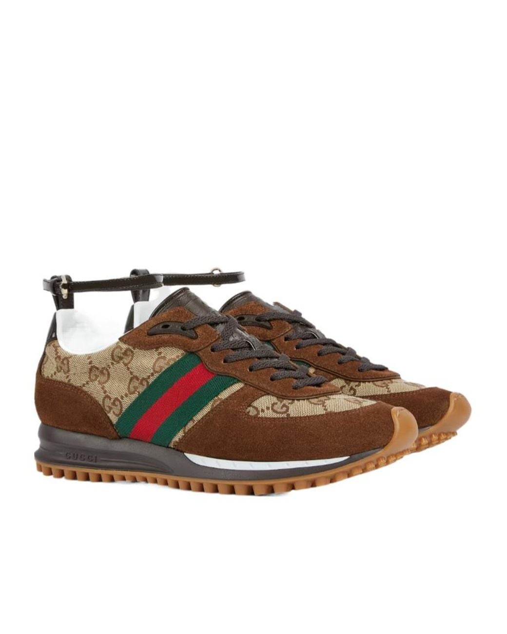 Gucci Brown Gg Supreme Web-Stripe Sneakers