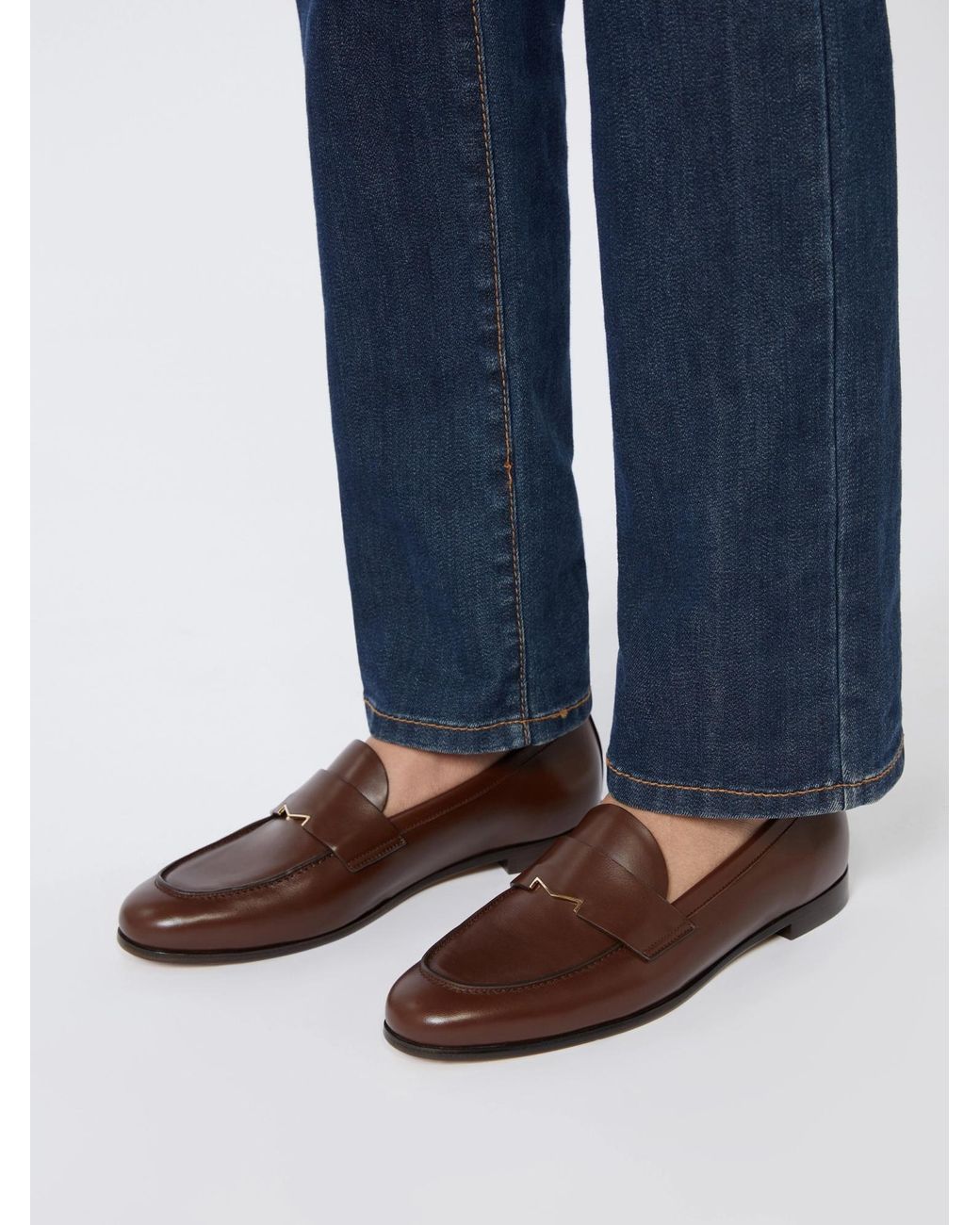 Max Mara Brown Semi-Glossy Leather Moccasins