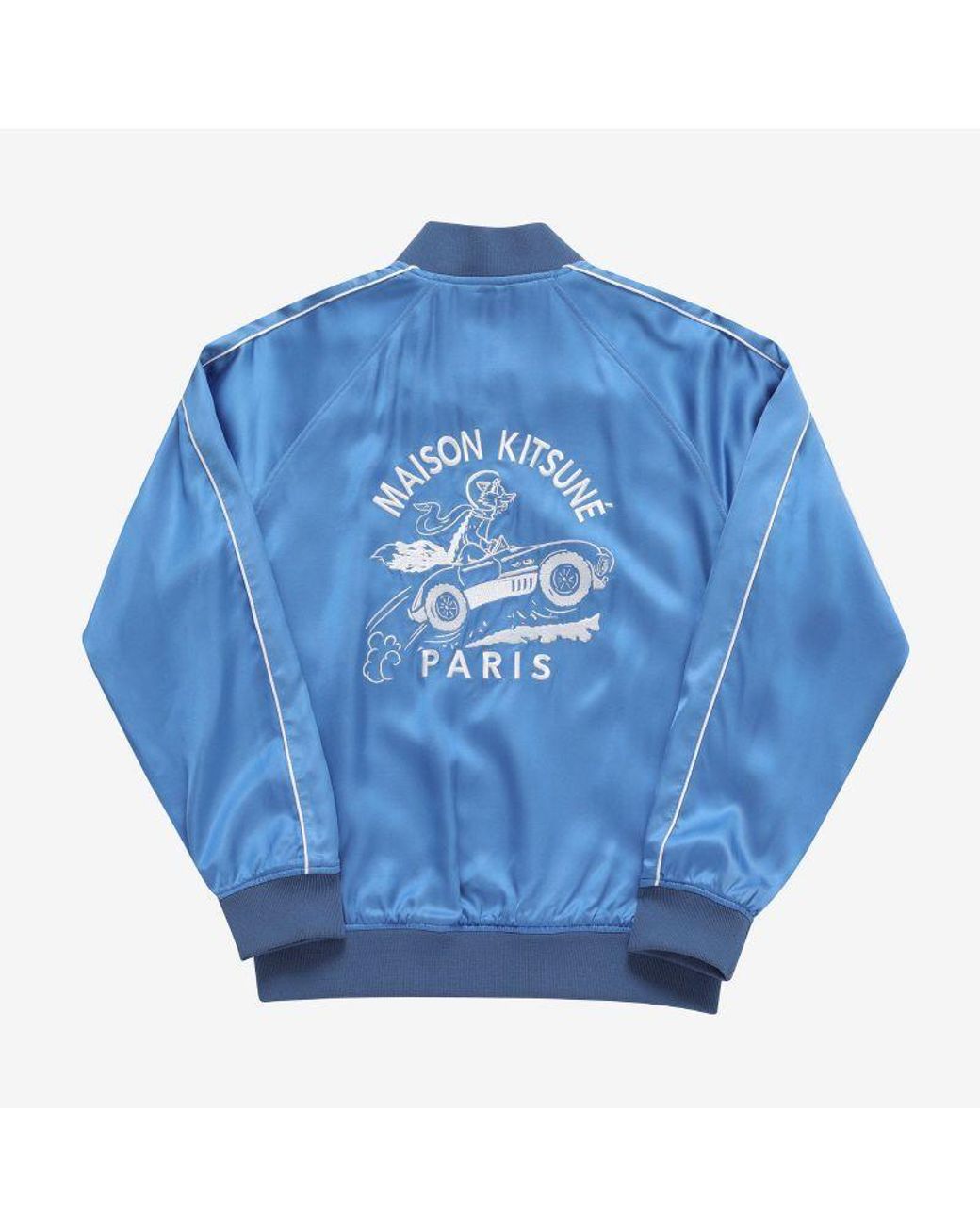 Maison Kitsuné Blue Maison Kitsuné Teddy Logo Embroidered Satin Bomber Jacket