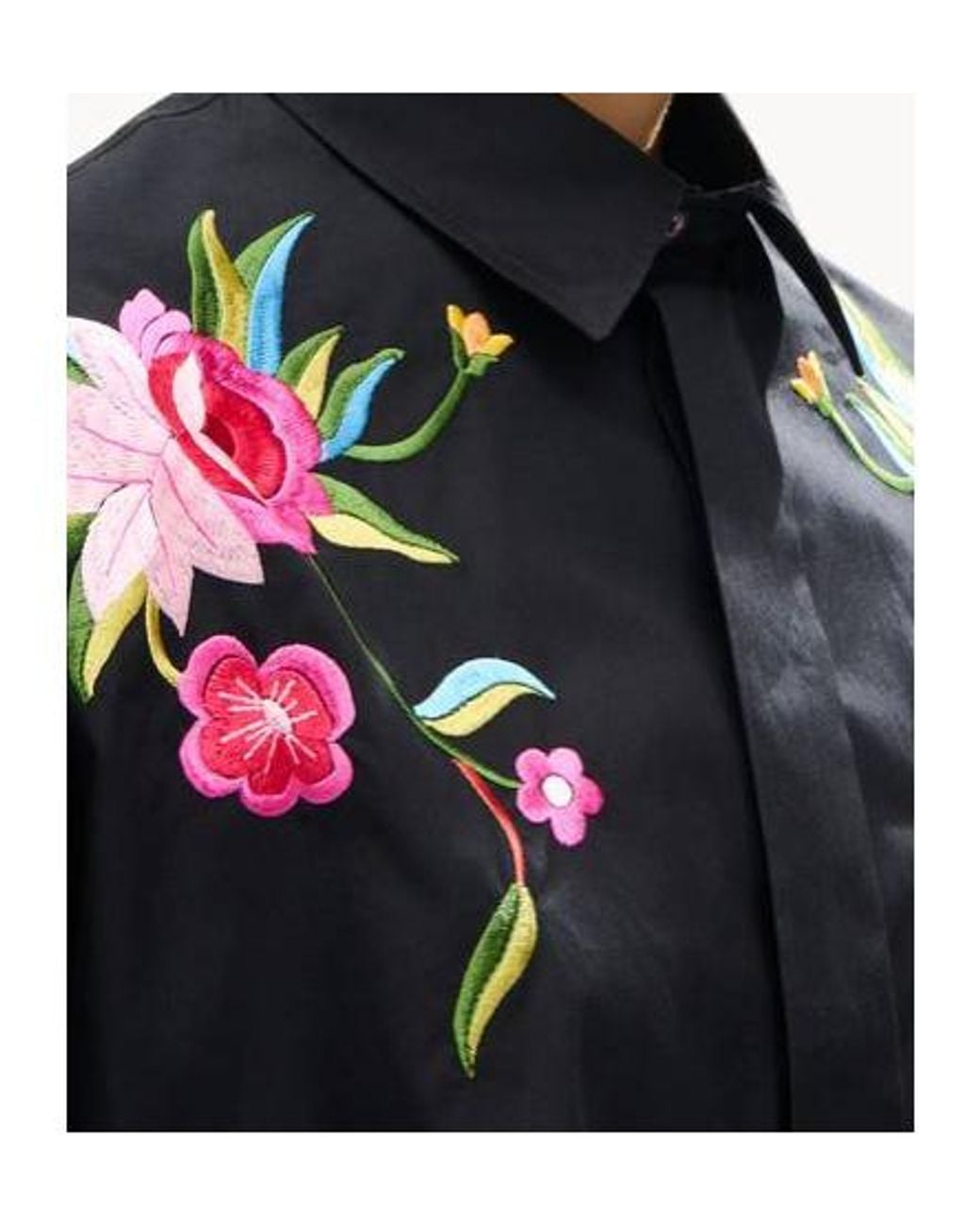 KENZO Black Floral Embroidered Cropped Shirt