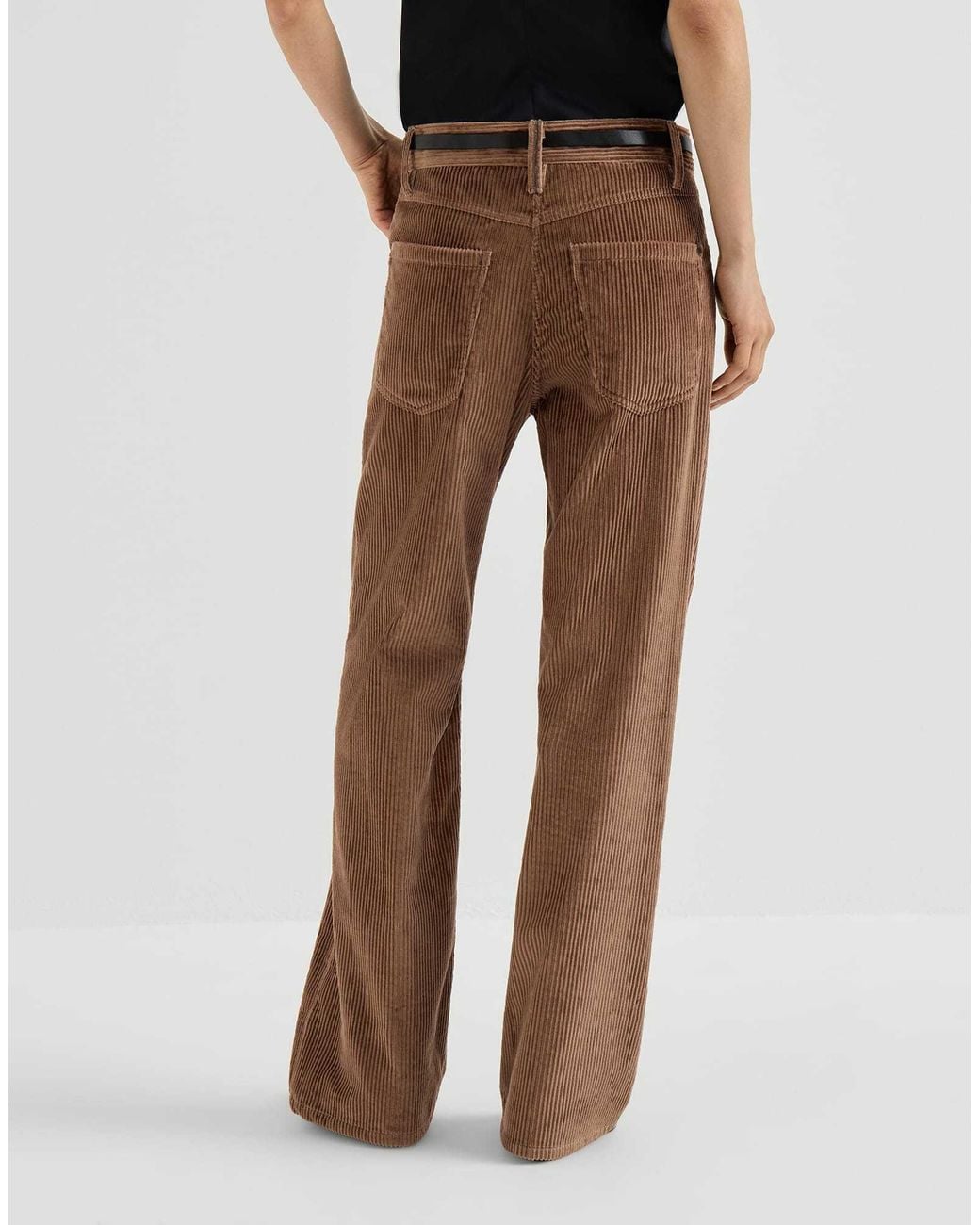 Brunello Cucinelli Brown Cotton Corduroy Straight Five-Pocket Trousers With Monili