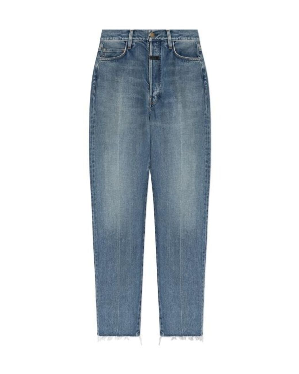 Fear Of God Blue Logo Detailed Straight Leg Jeans