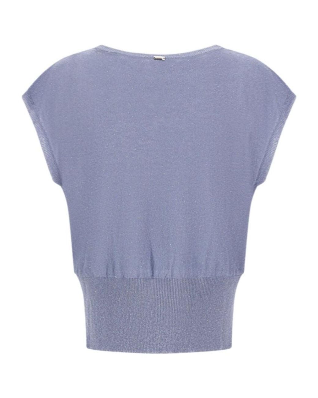 Herno Blue Sequin Embellished Short-Sleeved Jumper