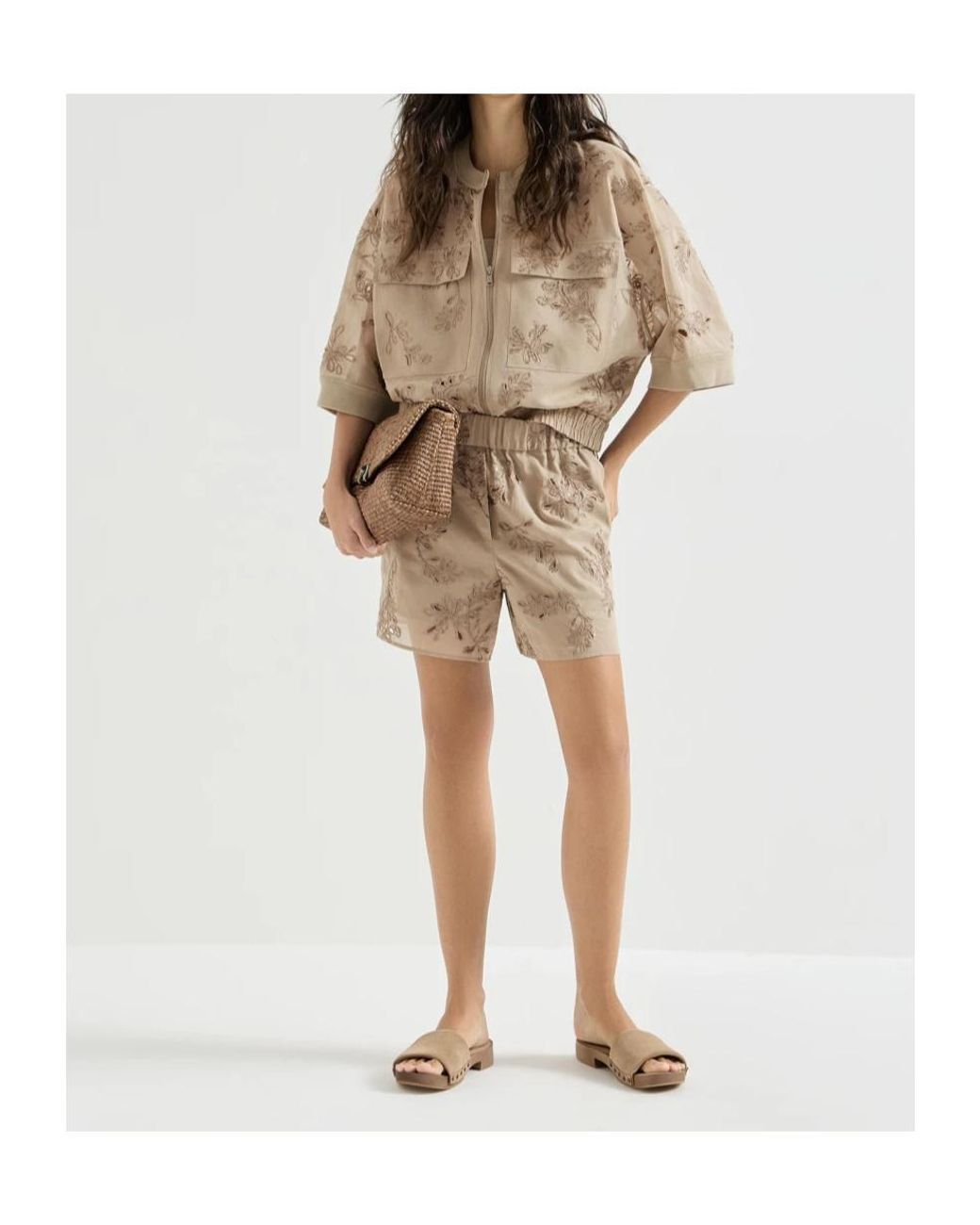 Brunello Cucinelli Natural Cotton Organza Outerwear Jacket With Dazzling Broderie Anglaise
