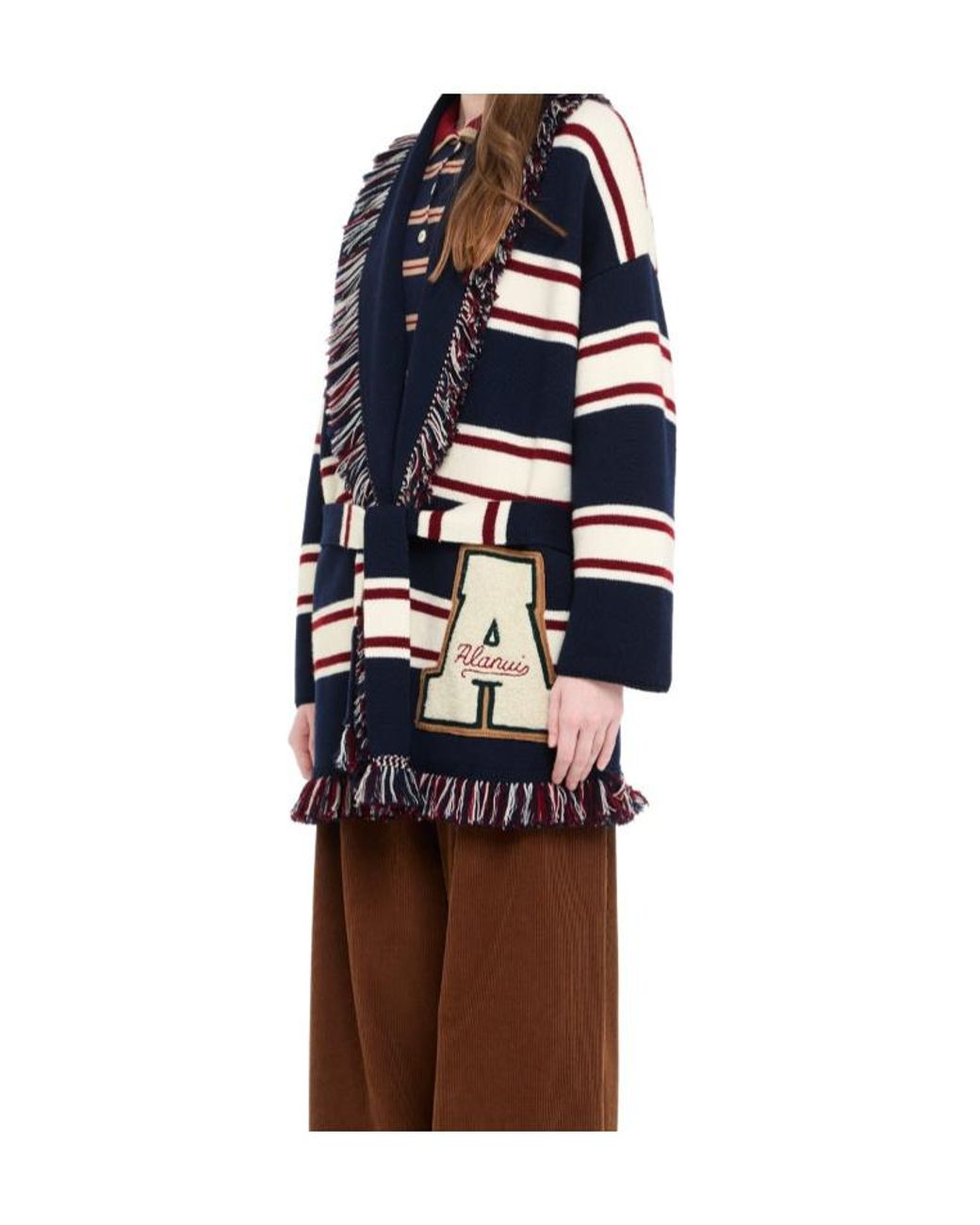 Alanui Blue Striped Fringe Long Cardigan