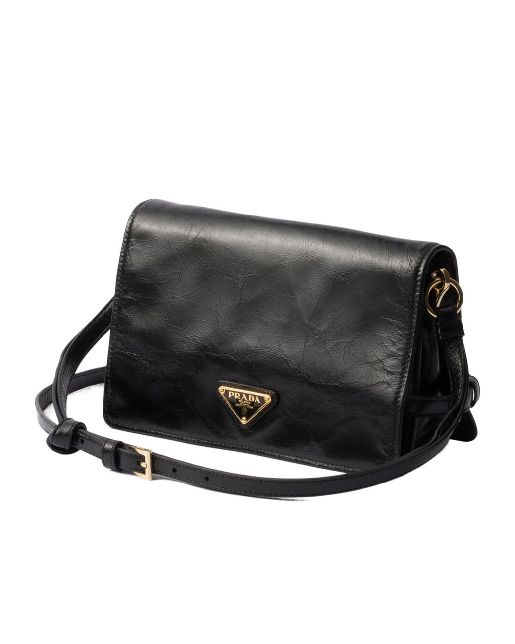 Prada Black Logo Plaque Foldover Top Shoulder Bag