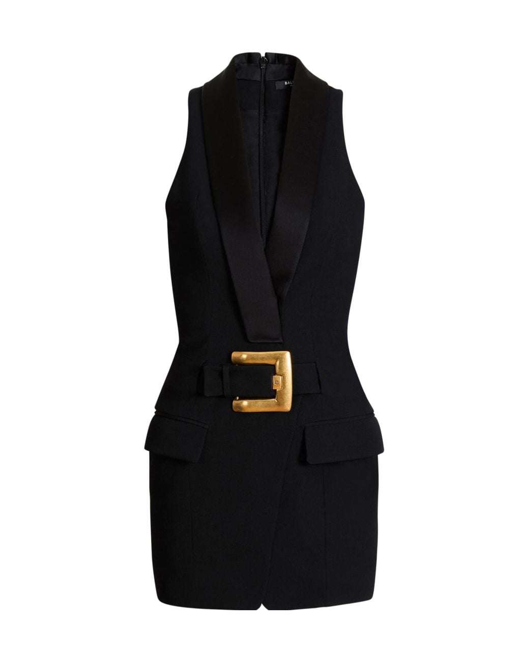 Balmain Black Grain De Poudre Belted Mini Dress