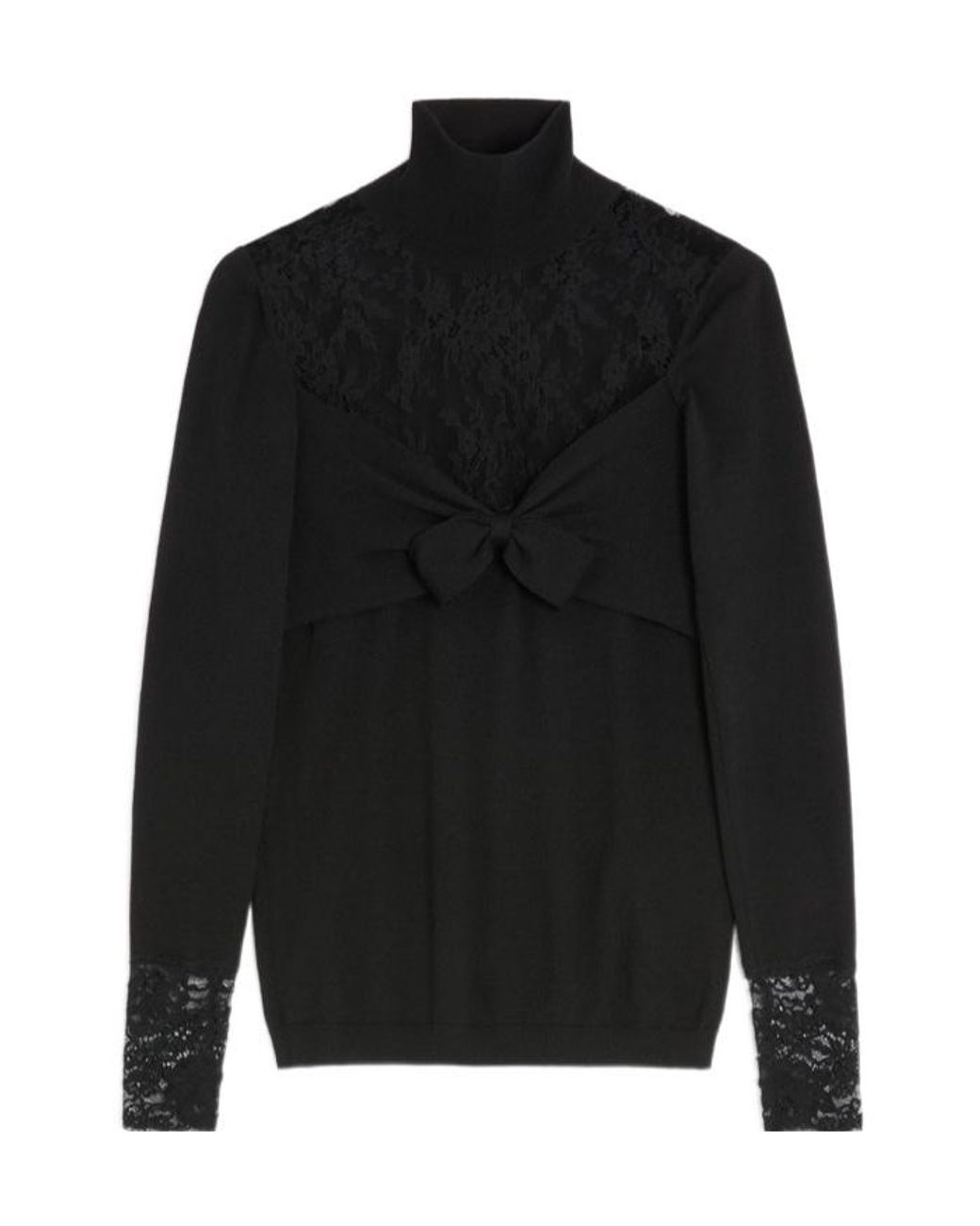 Valentino Black Lace-Panelled High Neck Top